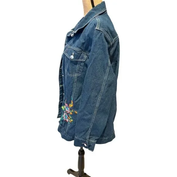 Tudor Court Women's XL Denim Jacket Blue Embellished Floral Casual - Picture 8 of 13